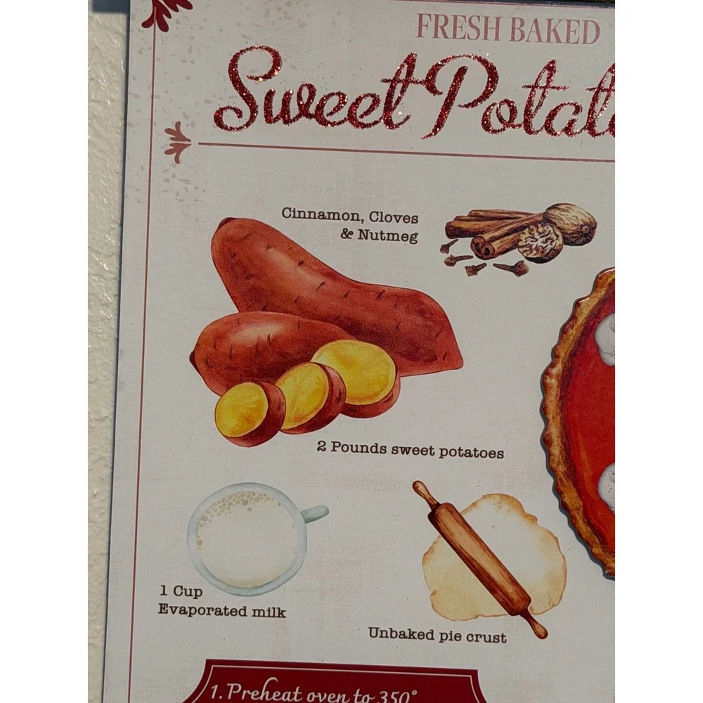 Greenbrier International Sweet Potato Pie Recipe Wall Decor Rustic Kitchen Art